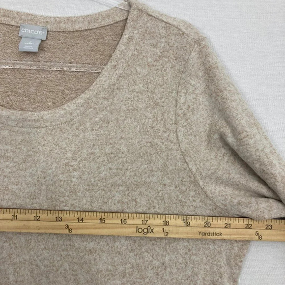 New Chico's Oat Meal Fuzzy Soft Knit Crew Neck Stretch Pullover Top Large/2 - Picture 7 of 10